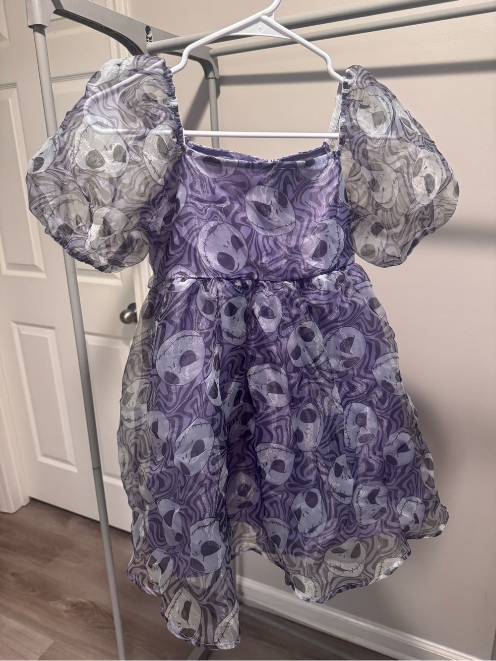 Jack Skellington Purple Girls' Halloween Character Puff-Sleeve Dress